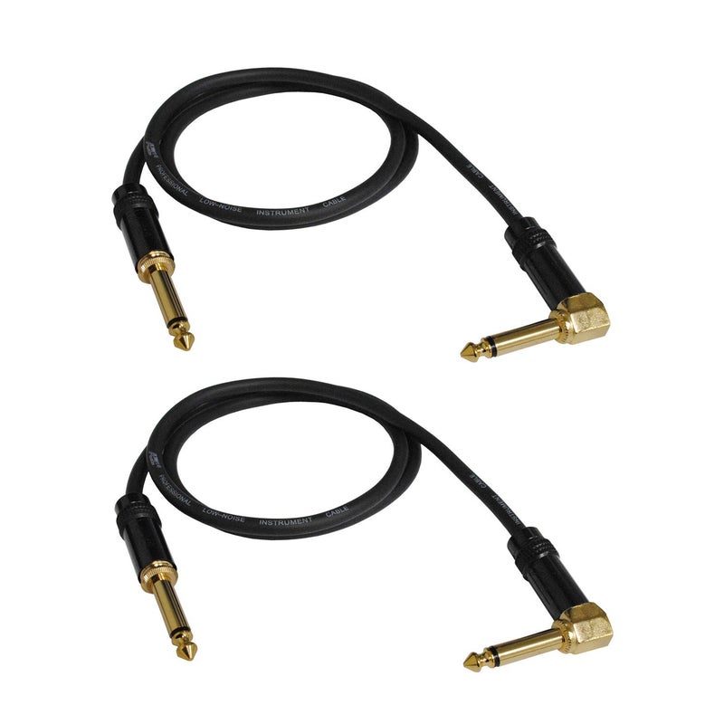 AUDIO 2000'S Audio 2000s E28103P2 1/4" TS Right Angle to 1/4" TS 3 Feet Patch Cable (2 Pack) - Image 1